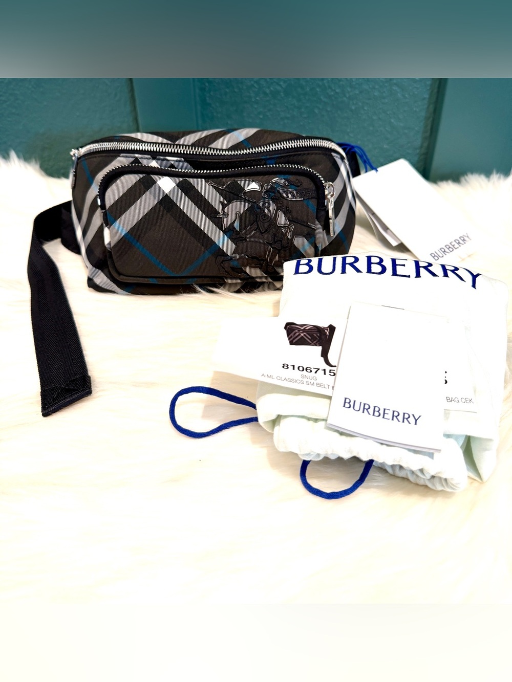NEW BURBERRY Check Equestrian Knight Belt Bag